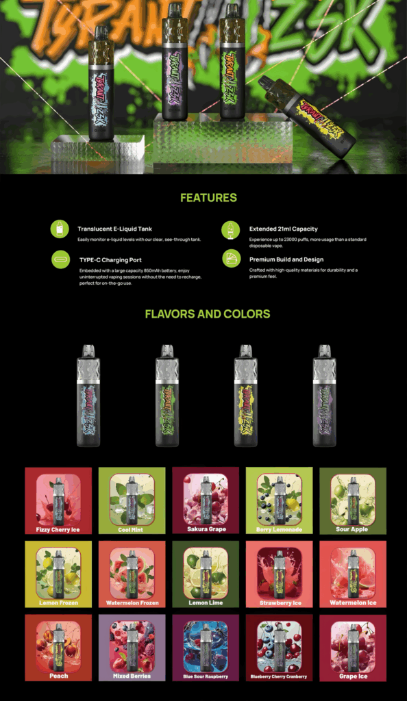 XCOR Tyrant 23000 puffs vape, e-papieros jednorazowy Grape Ice, Watermelon Ice, vape z ekranem LED - Xcor Tyrant 23000 Puffs Jednorazowy Vape