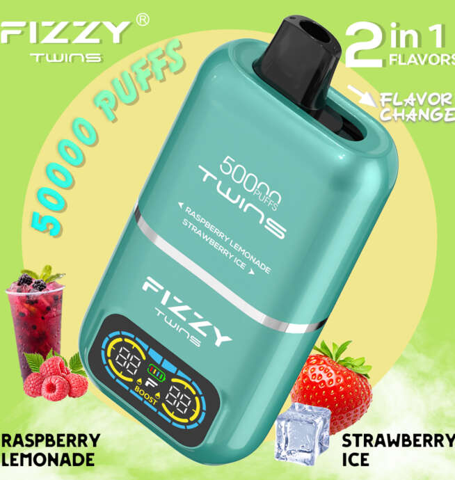 Fizzy Twins 50000 Puffs dwa zbiorniki, e-papieros szybkie ładowanie, inteligentna kontrola przepływu powietrza vape, duża pojemność e-papierosa - Fizzy Twins 50000 50k Puffs 2% 5% Nikotynowy podwójny smak ...