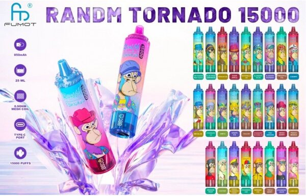 RANDM Tornado 15000 design Gorilla, vape Type-C port ładowanie, wytrzymały e-papieros jednorazowy - Jednorazówka RandM Tornado 15000 15k Puffs 25ml 5% 850mAh USB-C 59zł