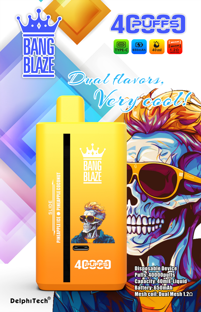 Bang Blaze dwa smaki, e-papieros z przełącznikiem aromatów, vape dual flavor, Pineapple Ice Pineapple Coconut - BANG BLAZE 40000 Puff Vape 40K pineapple ice/pineapple coconut