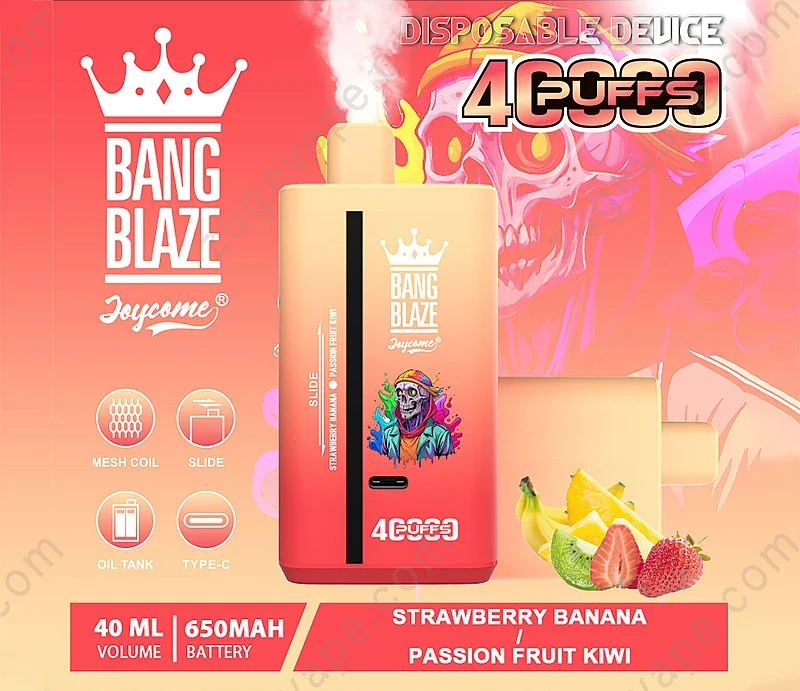 Bang Blaze 40000 budowa wewnętrzna, e-papieros podwójne zbiorniki, technologia Dual Mesh Coil schemat, suwak zmiany smaku vape - Bang Blaze 40000 Puffs 40k Double Flavors Disposable Vape - ZugeVape