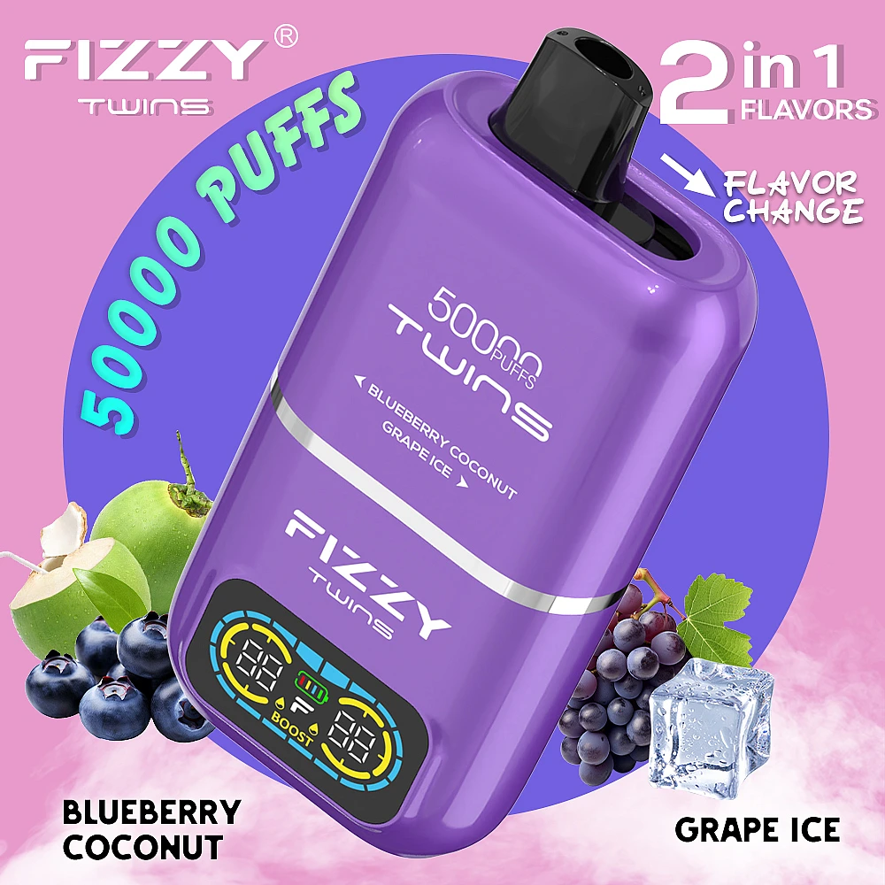 Fizzy Twins e-papieros dwusmakowy, dual flavor vape switch, Watermelon Ice Strawberry Kiwi vape, Blueberry Coconut Grape Ice e-papieros - Fizzy Twins 50000 Puffs Dual Flavor Disposable Vape – Redefining ...