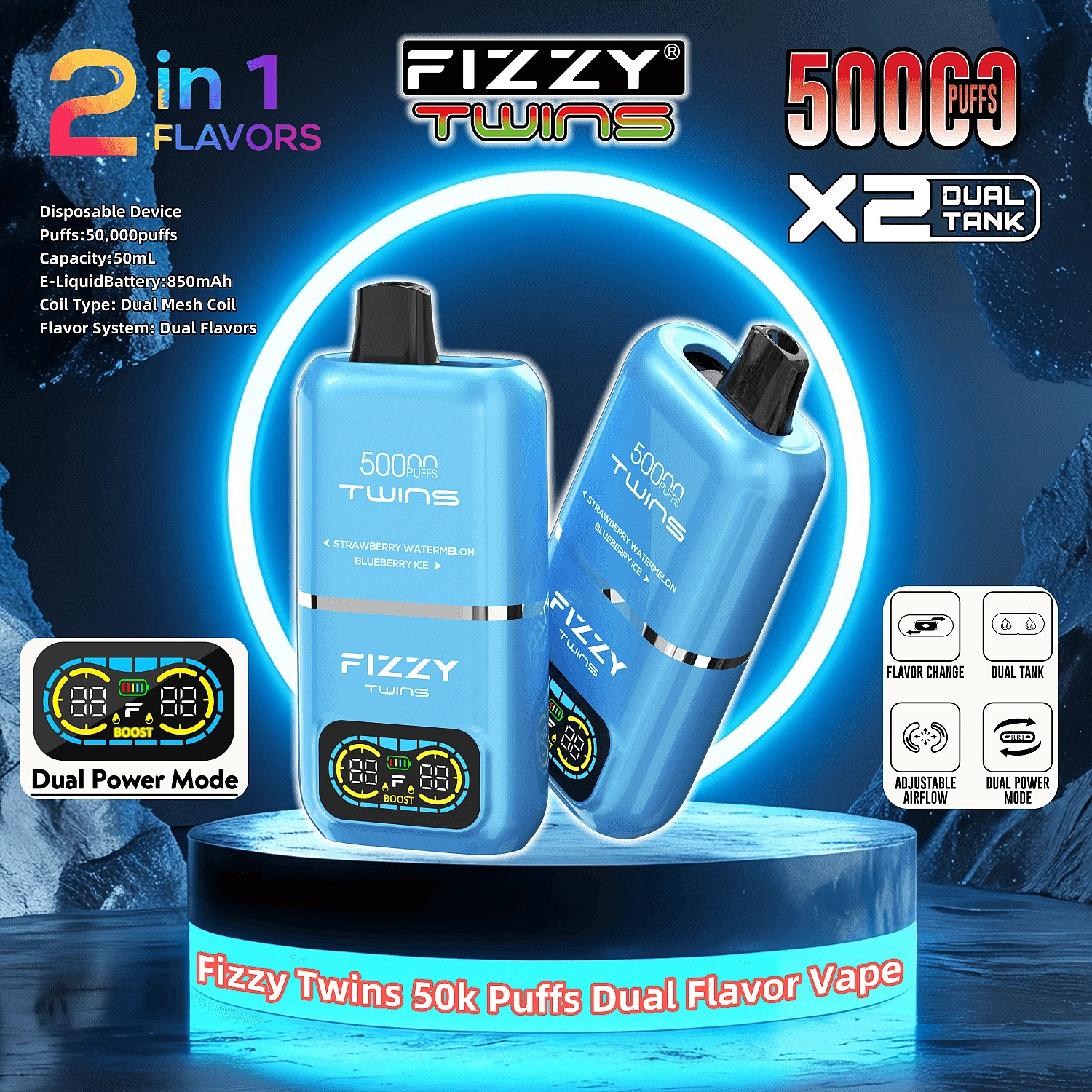 przyszłość wapowania AIO, Fizzy Twins 50000 Puffs smaki, swobodne wapowanie styl życia - Fizzy Twins 50000 50 tys. zaciągnięć, podwójne smaki, jednorazowy ...