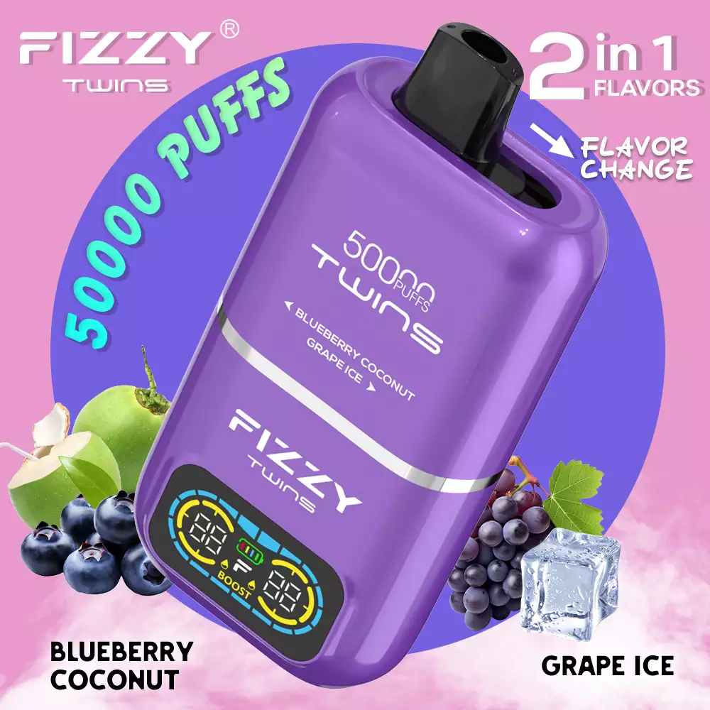 Fizzy Twins 50000, e-papieros 50ml, jednorazowy vape duża pojemność, rekordowy e-papieros - Fizzy Twins 50000 Puffs Double Taste Dual Tank 50K Disposable ...