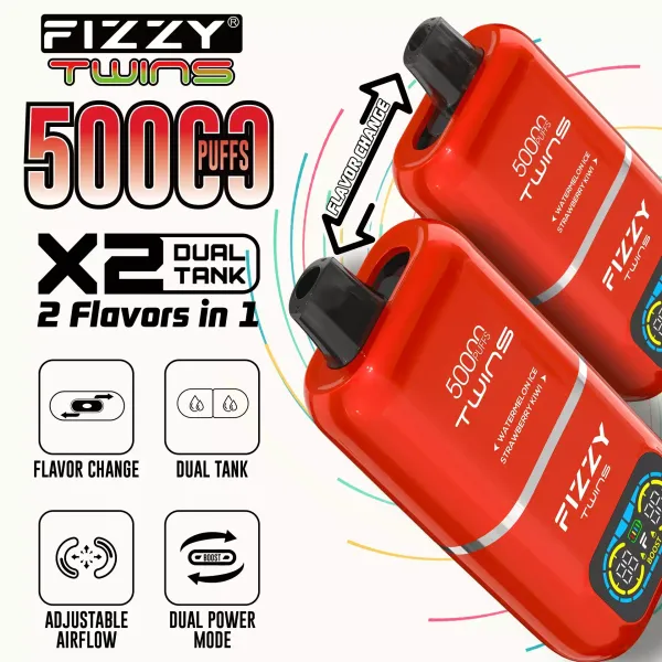 FIZZY TWINS DWUSMAKOWE 50000 PUFFS vape, ESIN VAPE 800 PUFFS, nowoczesne e-papierosy, dual flavor vape, Watermelon Ice vape - FIZZY TWINS DWUSMAKOWE 50000 PUFFS -