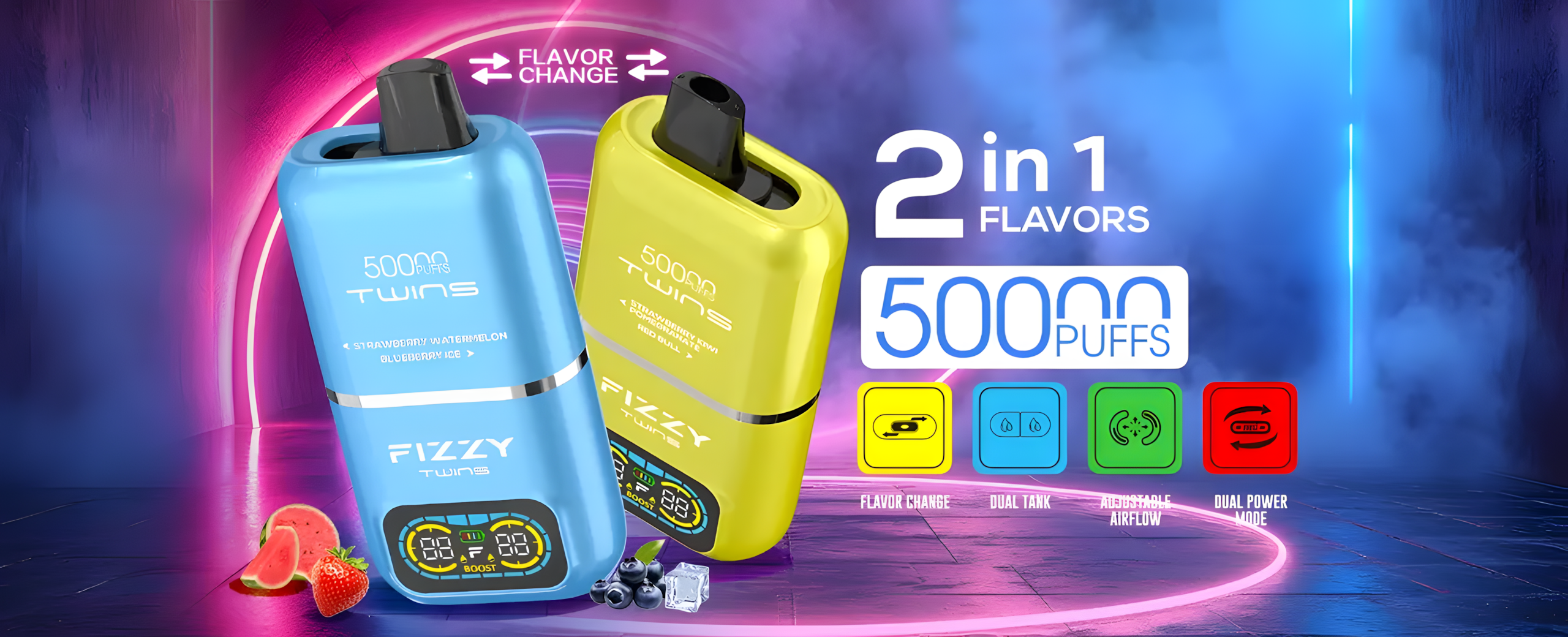 Fizzy Twins dual smak technologia, e-papieros dwa smaki, innowacyjny vape smakowy - FIZZY TWINS DWUSMAKOWE 50000 PUFFS - Najlepsze Tanie Jednorazówki ...