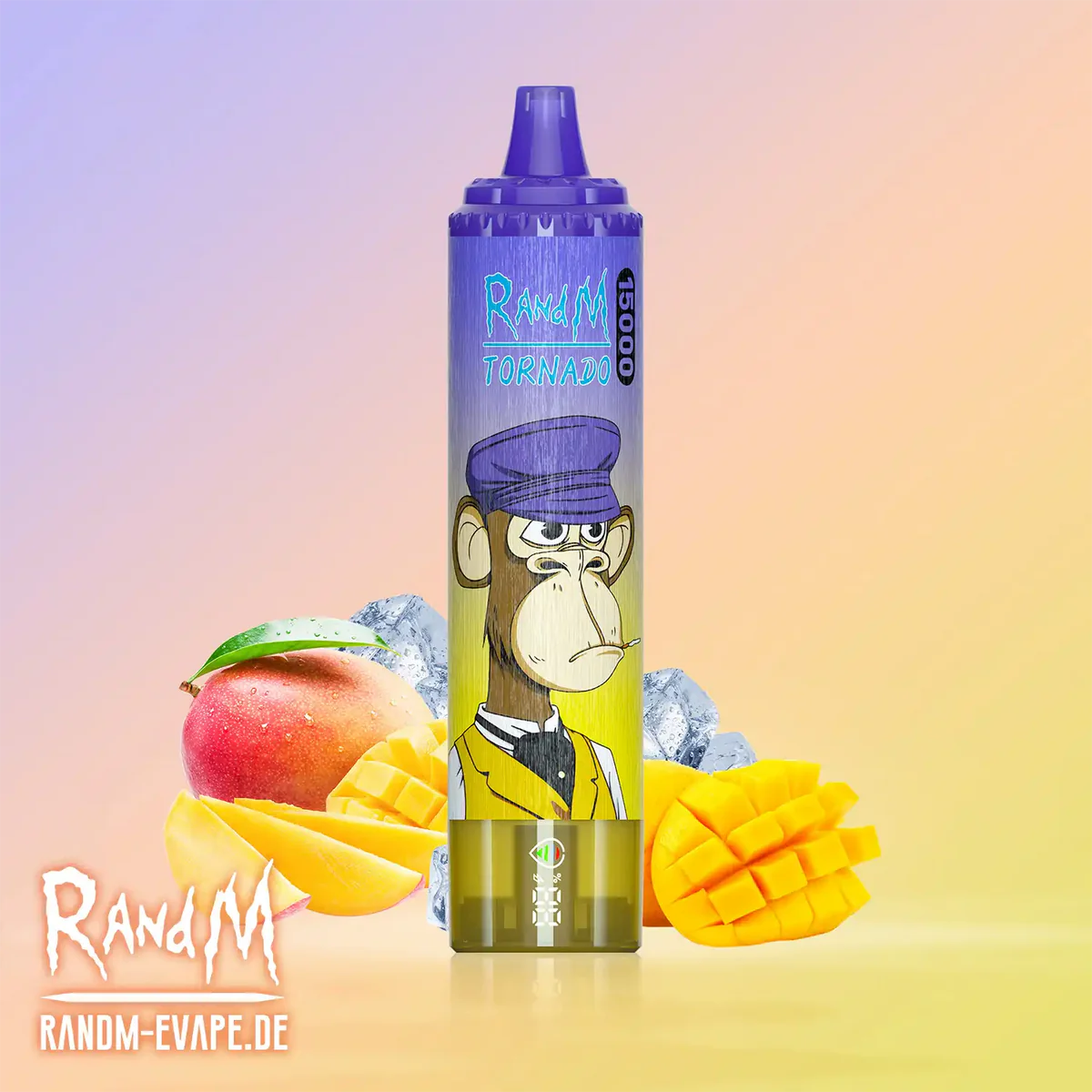 RANDM TORNADO 15000, Bang Blaze 40000, e-papieros Dual Mesh, port ładowania Type-C vape, Smart LED e-papieros, Mango Ice vape - Mango E-Liquid | Tornado Vape 15000 - Mango On Ice
