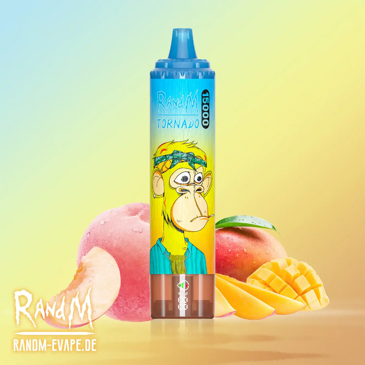 nowoczesne e-papierosy wyświetlacz LED, technologia Dual Mesh Coil, vape RandM Tornado 15000, e-papieros inteligentny ekran, Juicy Peach Mango Ice vape - Tornado Vape 15000 – Peach Mango