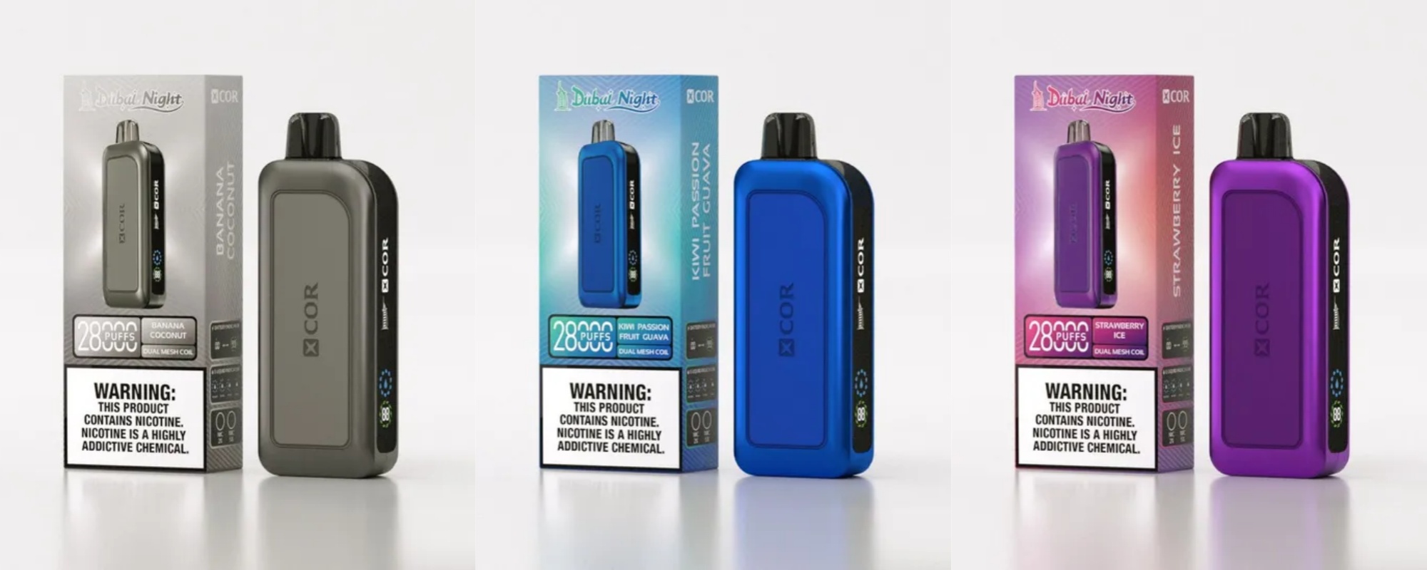 XCOR DUBAI NIGHT 28000 PUFFS, RANDM TORNADO 15000 PUFFS, inteligentne e-papierosy LED, vape Juicy Peach, RANDM Mixed Berry - RandM Tornado 15000 Puffs