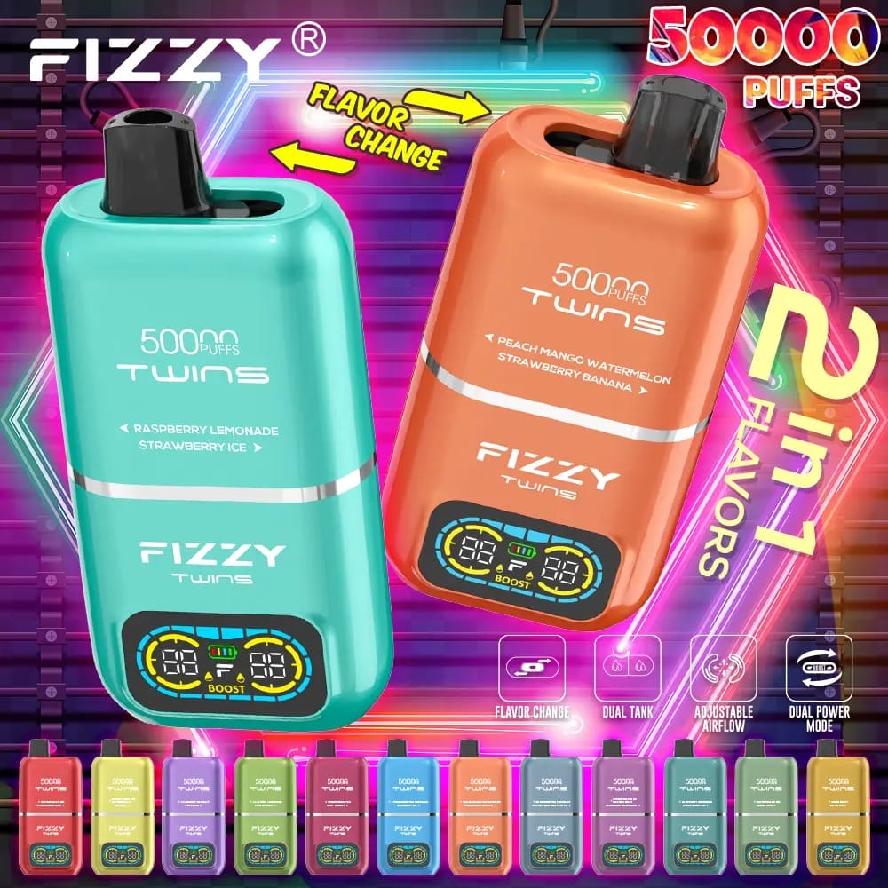 innowacyjne vape z wyświetlaczem, FIZZY TWINS 50000 PUFFS, HIFANCY DREAM 45000 Puffs, technologia vape omijanie restrykcji - Fizzy Twins 50000 Puffs Jednorazowy Vape