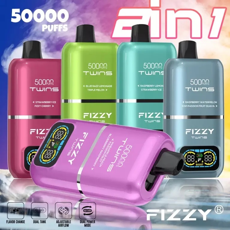 gigantyczny jednorazowy e-papieros, duży vape 50000 zaciągnięć, porównanie rozmiarów e-papierosów, FIZZY TWINS 50000 PUFFS - Fizzy Twins 50000 – Strawberry Watermelon & Blueberry Ice ...