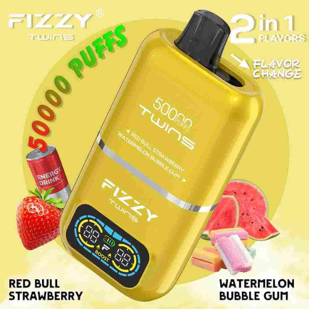 FIZZY TWINS 50000 PUFFS, e-papieros dwusmakowy, vape Watermelon Ice Strawberry Kiwi, inteligentny ekran LED vape - Fizzy Twins 50000 Puffs 50k Double Flavor Disposable Vape