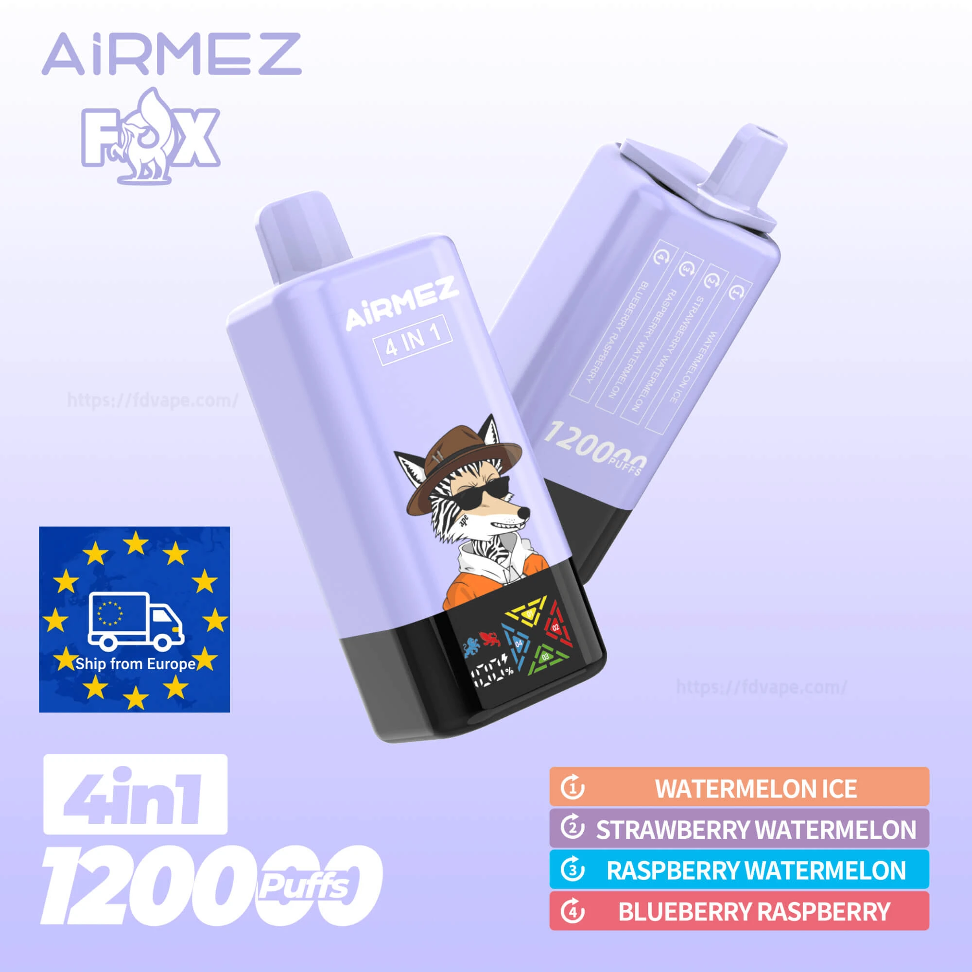 duży e-papieros Airmez Fox 4w1, potężne urządzenie vape, jeden gigantyczny e-papieros, nowoczesny mod z dużym zbiornikiem, Scenariusz B vape - Airmez Fox 120000 12k Puffs Jednorazowy Vape – 4 w 1 ...