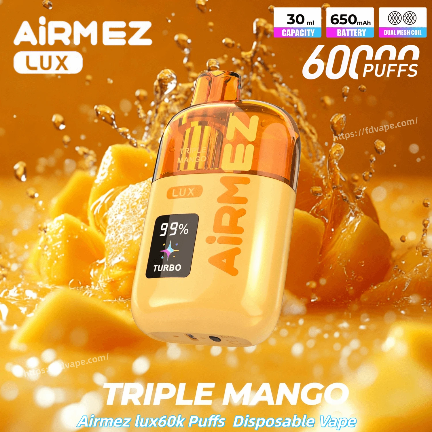 Airmez LUX 60000 ładowanie USB-C, e-papieros jednorazowy Type-C, vape z akumulatorem litowo-jonowym - Airmez Lux 60K Disposable Vape 2% (60000 Puffs)