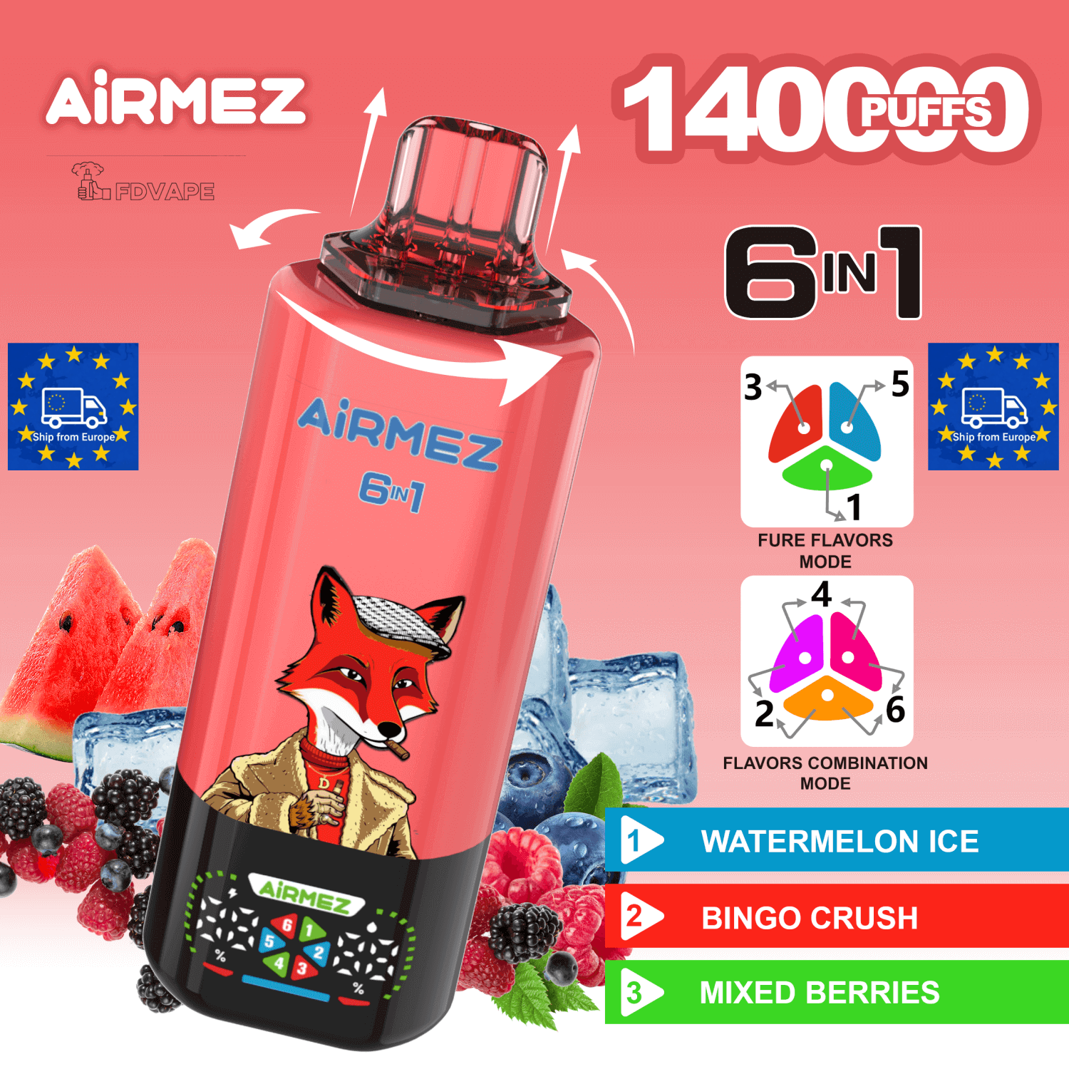 Airmez Fox 4w1 – 60ml, duża pojemność, vape podróżny | vapepolska | czy vape 45000 puffs ma sens