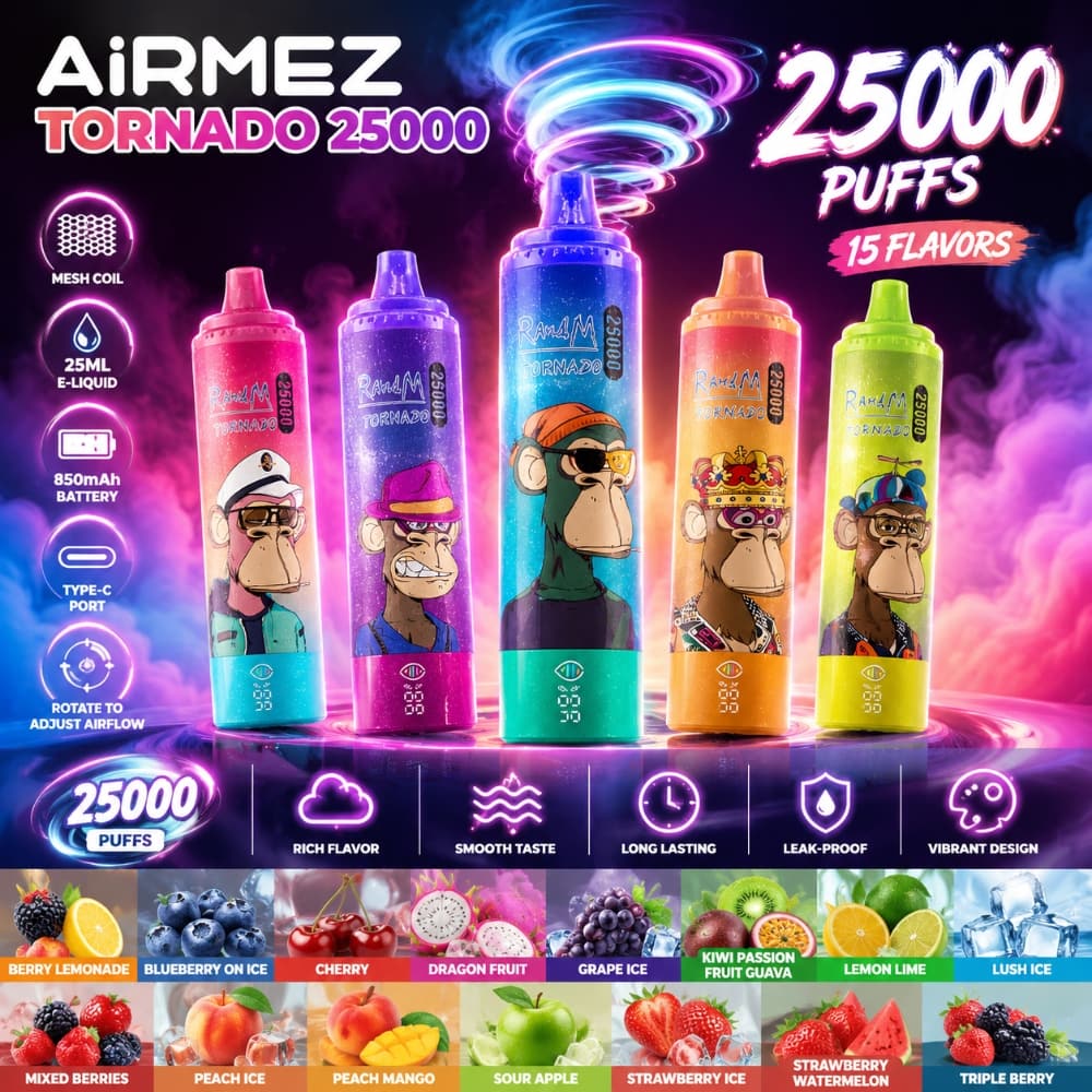 Airmez Tornado 25000 – LED, 25ml, regulowany airflow | vapepolska | vape z ekranem LED