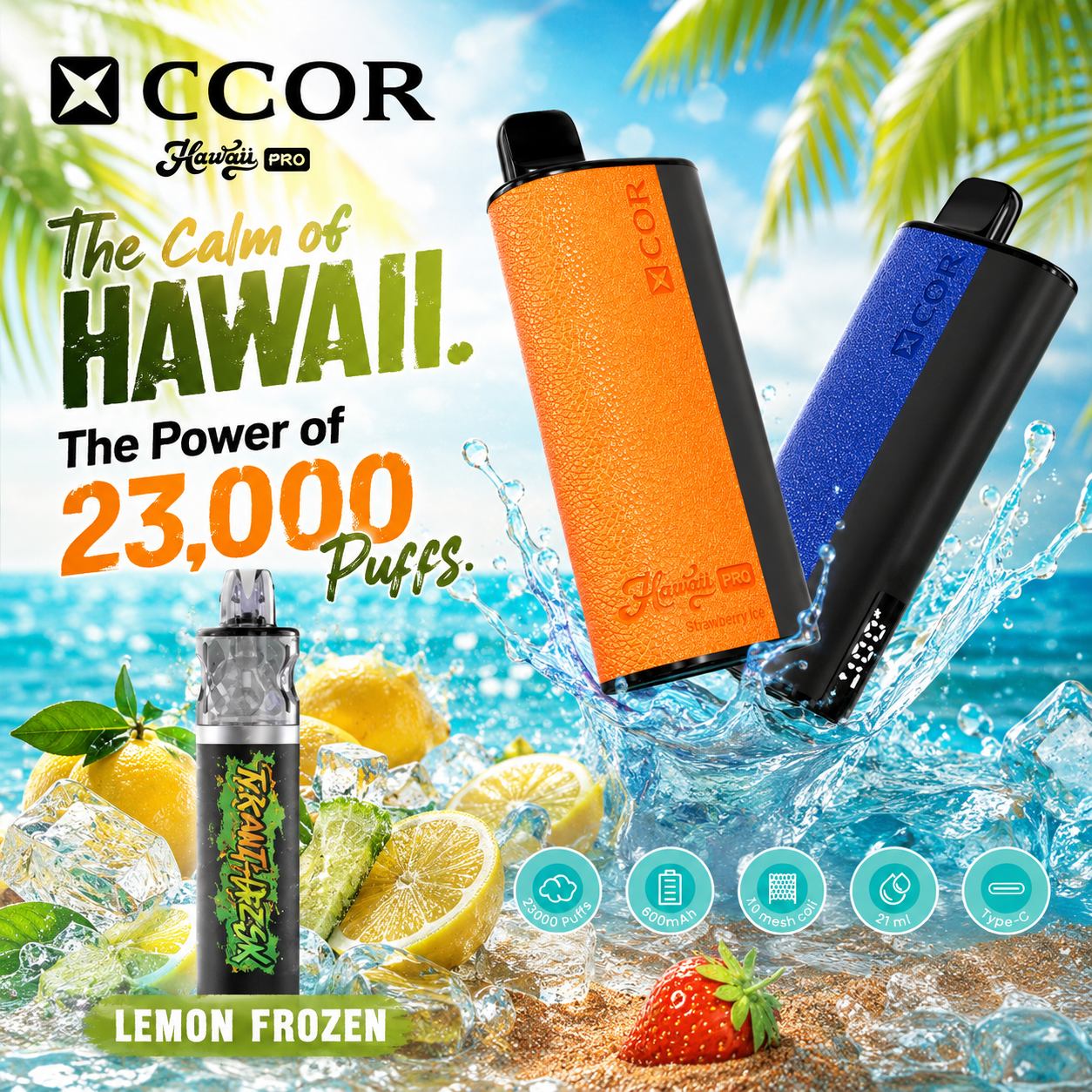 XCOR Hawaii Pro 23000 – LED, wygodny jednorazowy vape | vapepolska