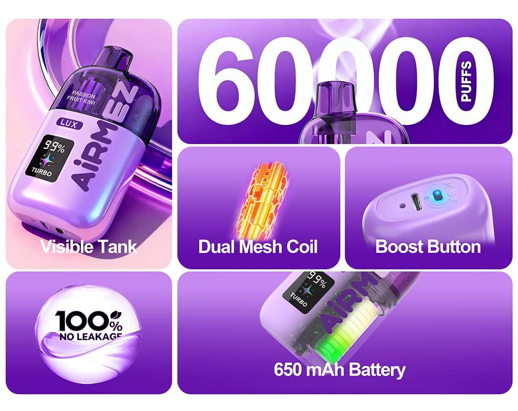 Airmez LUX 60000 – 60K Puffs, widoczny zbiornik, wysoka pojemność liquidu | vapepolska | Wydajny pod system